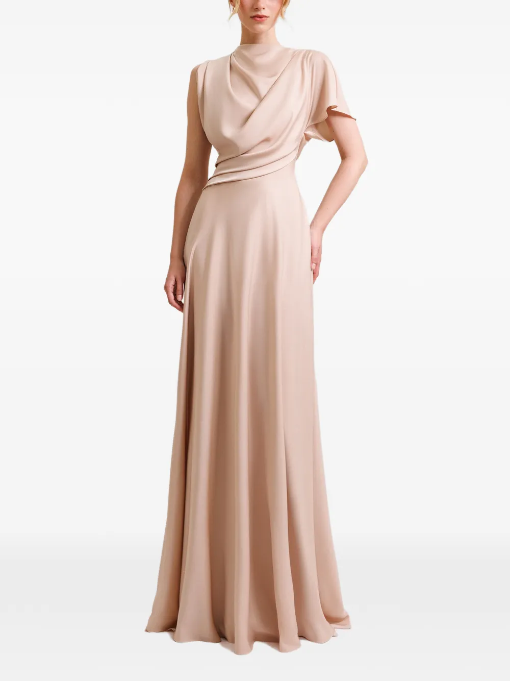 Gemy Maalouf Gedrapeerde avondjurk met uitgesneden details Beige