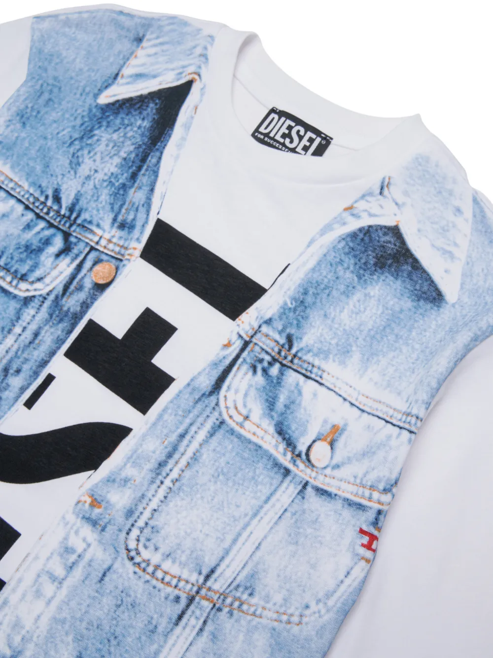 Diesel Kids T-shirt met denim-print Wit