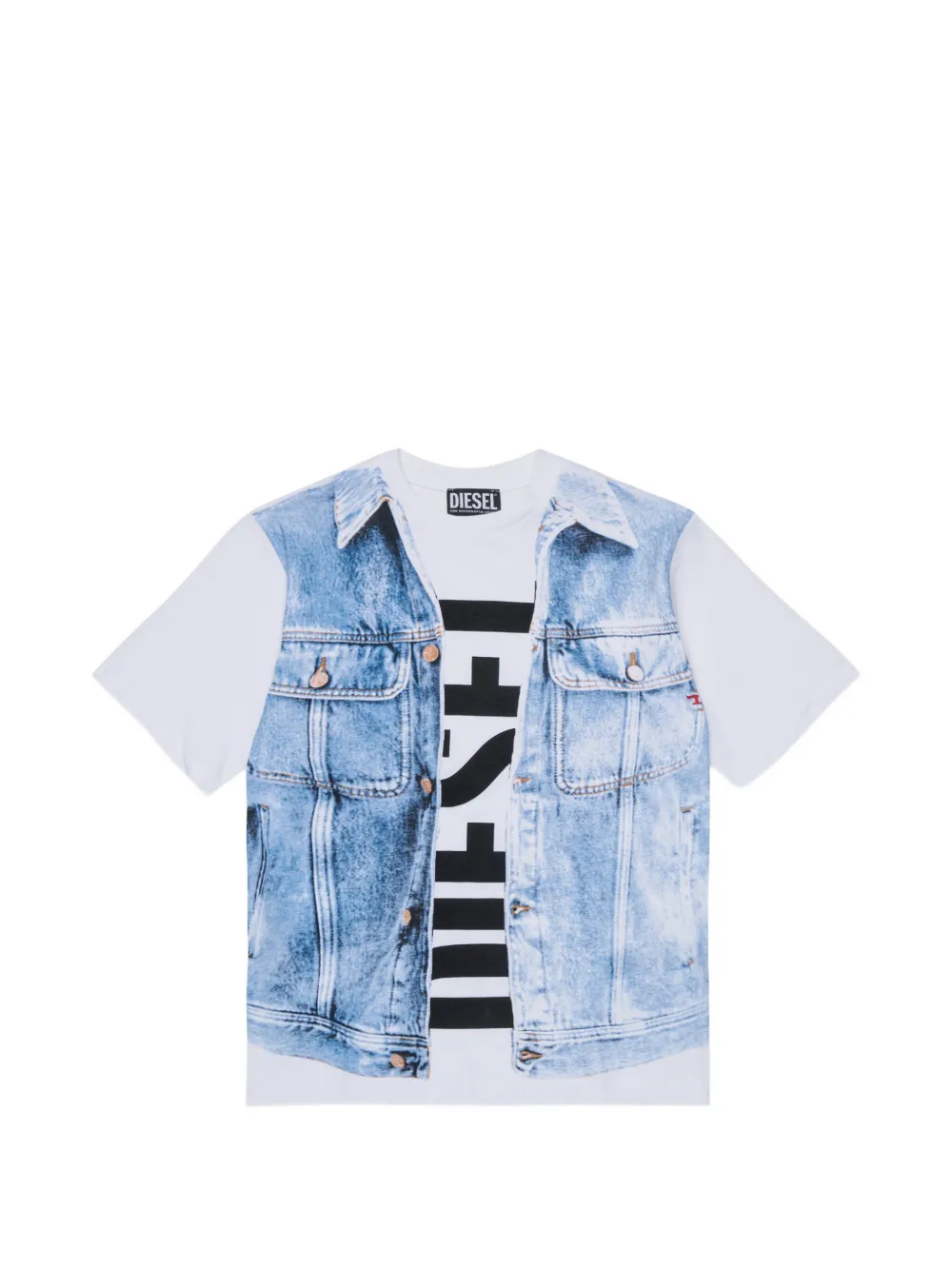 Diesel Kids T-shirt con stampa denim - Bianco
