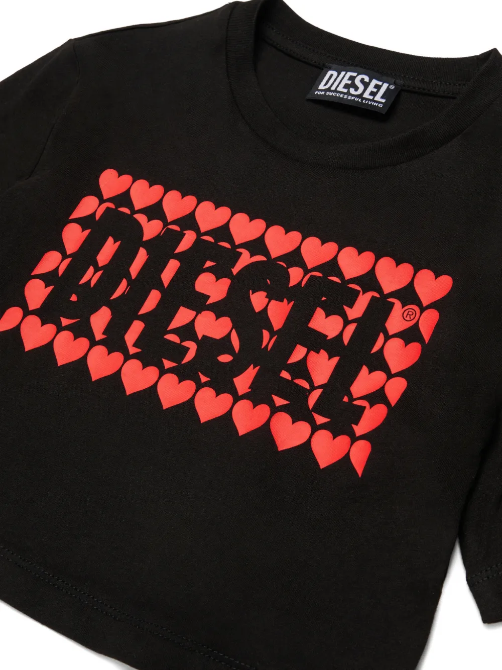 Diesel Kids Cropped T-shirt met hartprint Zwart