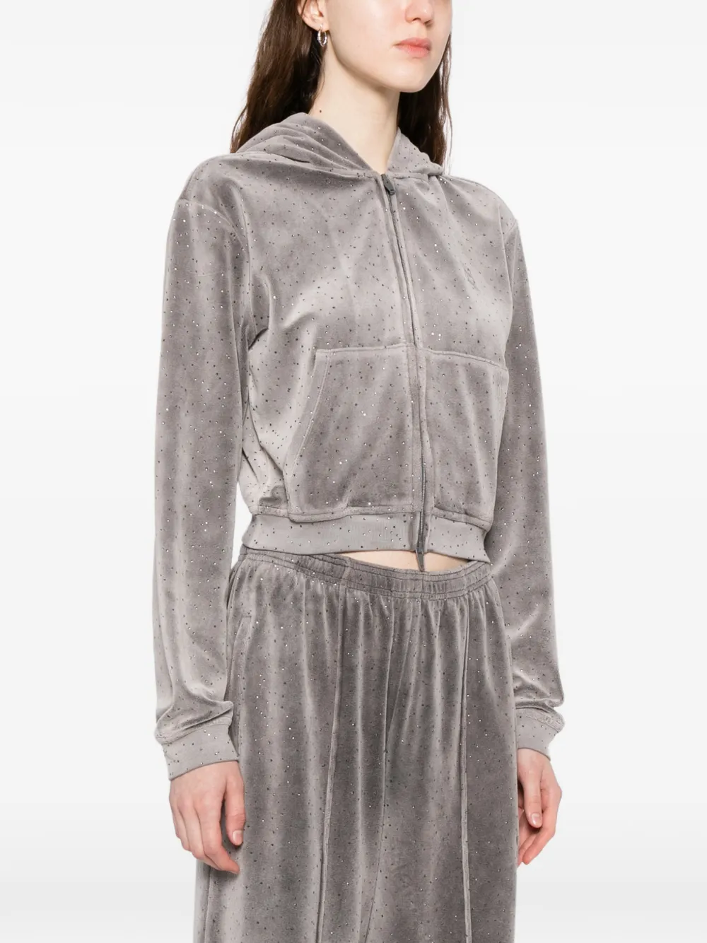  Alexander Wang Crystal-embellished Zipped Hoodie - Grey 