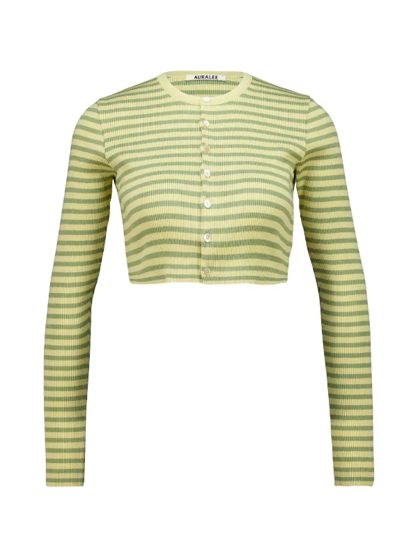 Auralee Striped Ribbed Cardigan in Yellow
