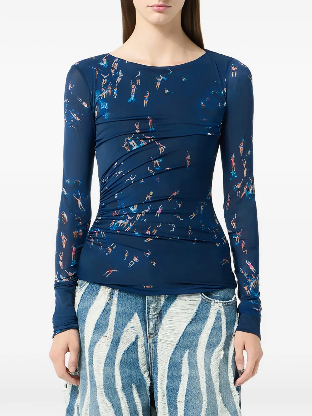 Blumarine T-shirt met ruches Blauw