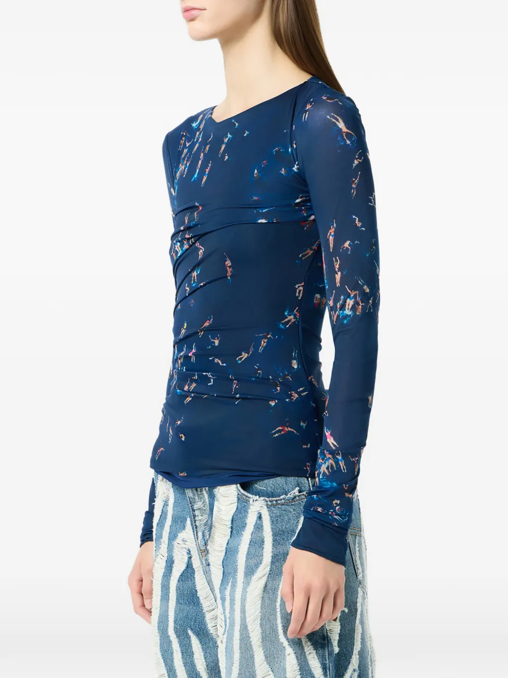 Blumarine T-shirt met ruches Blauw