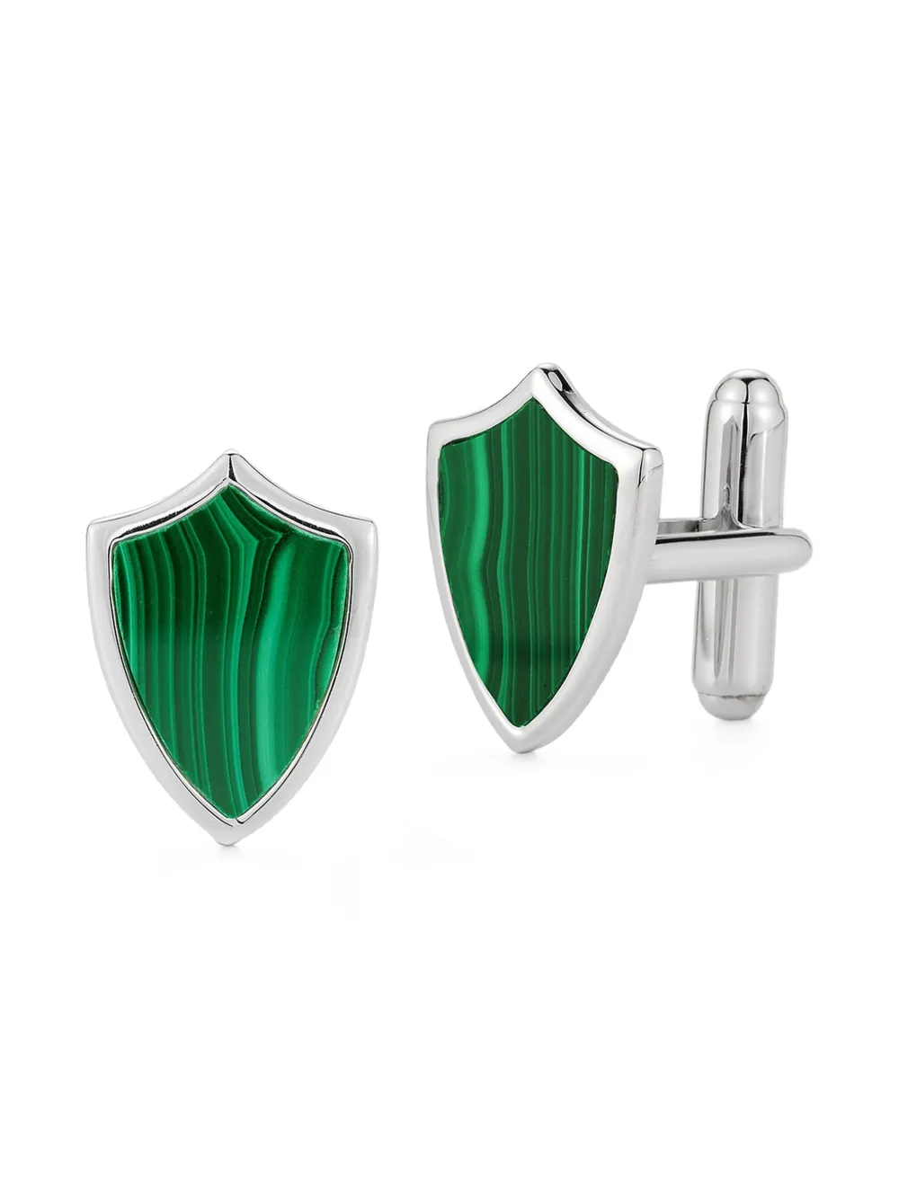 Mateo Shield Malachite Cufflinks in Silver, view 4