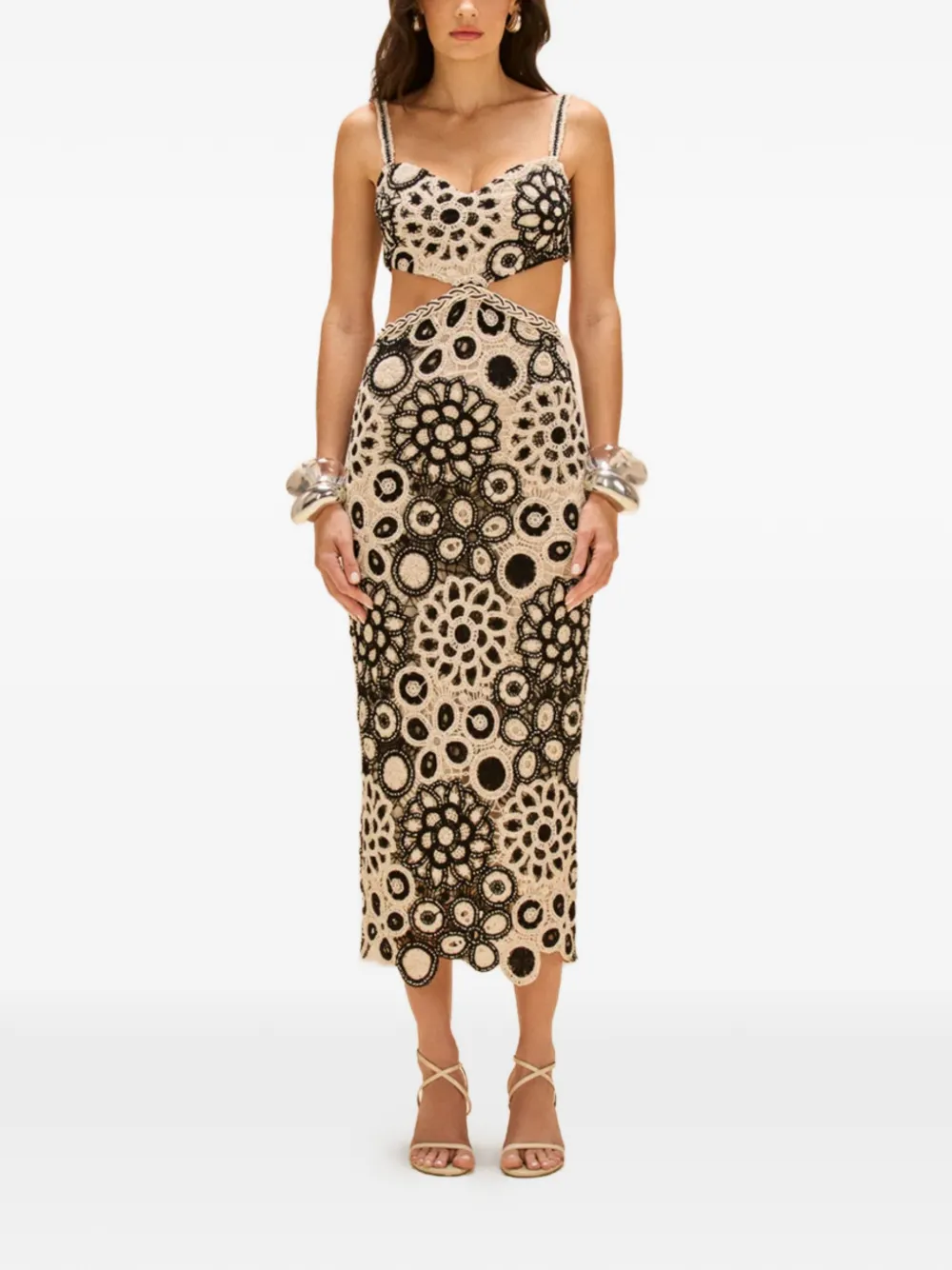  Patbo Coral Crochet Cut-out Midi Dress - Neutrals 