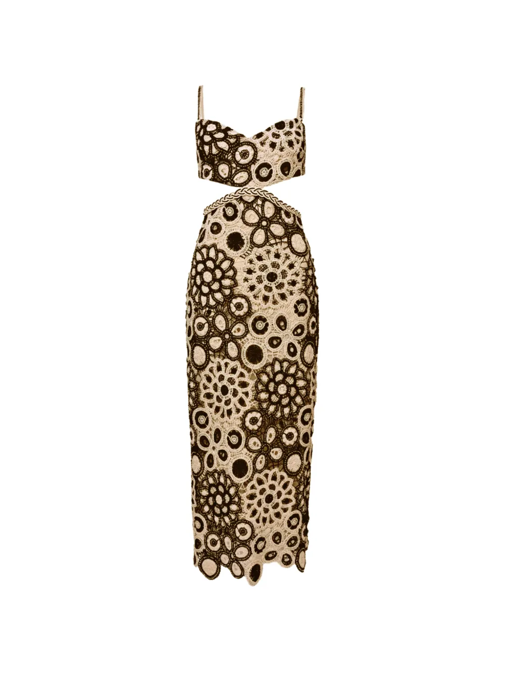 PatBO Coral crochet cut-out midi dress - Toni neutri