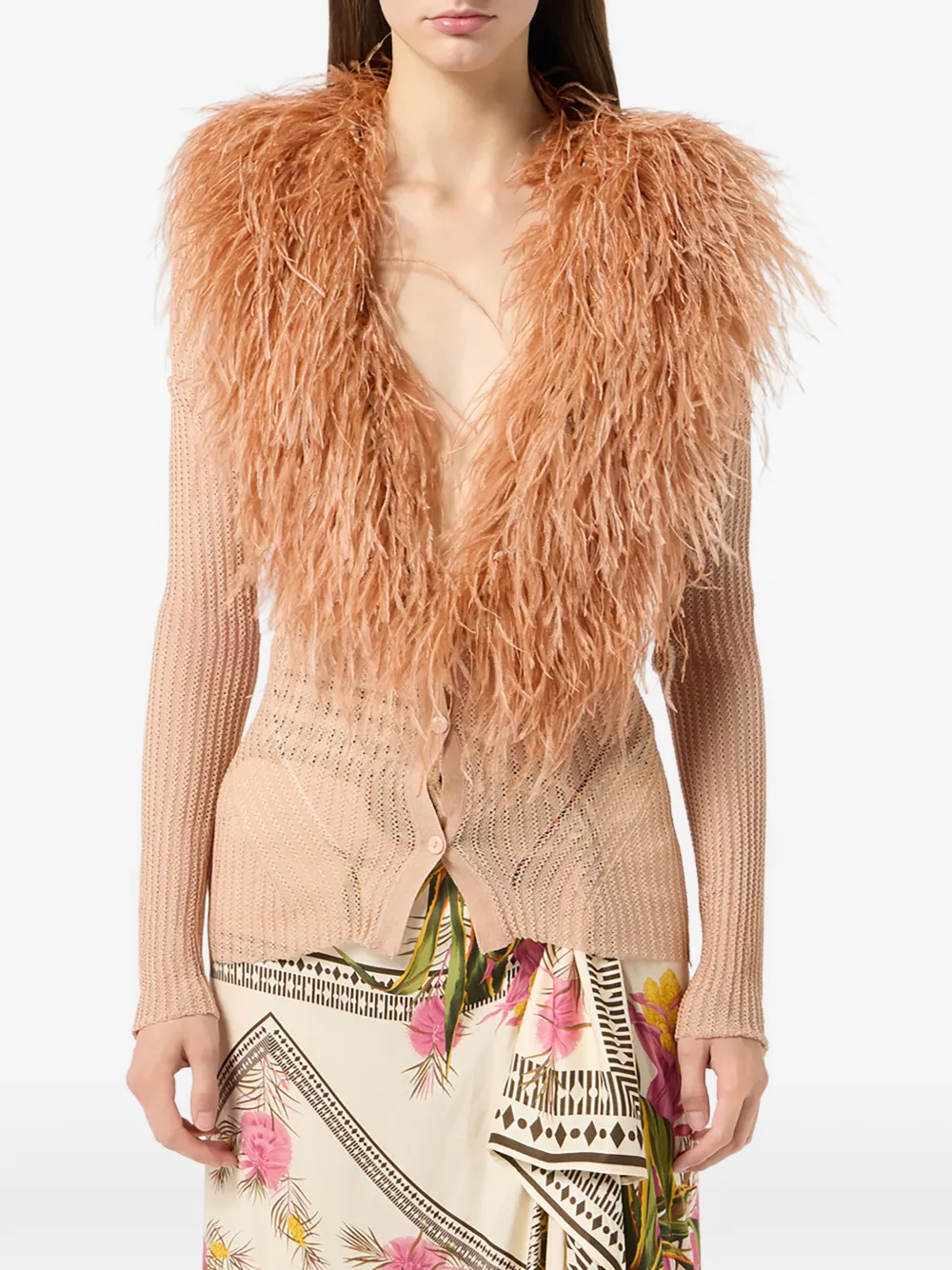  Blumarine Feather-collar Cardigan - Pink 
