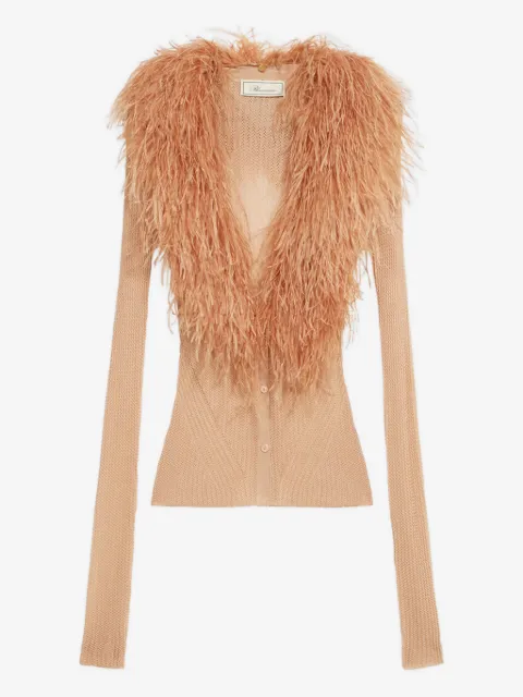 Blumarine feather-collar cardigan
