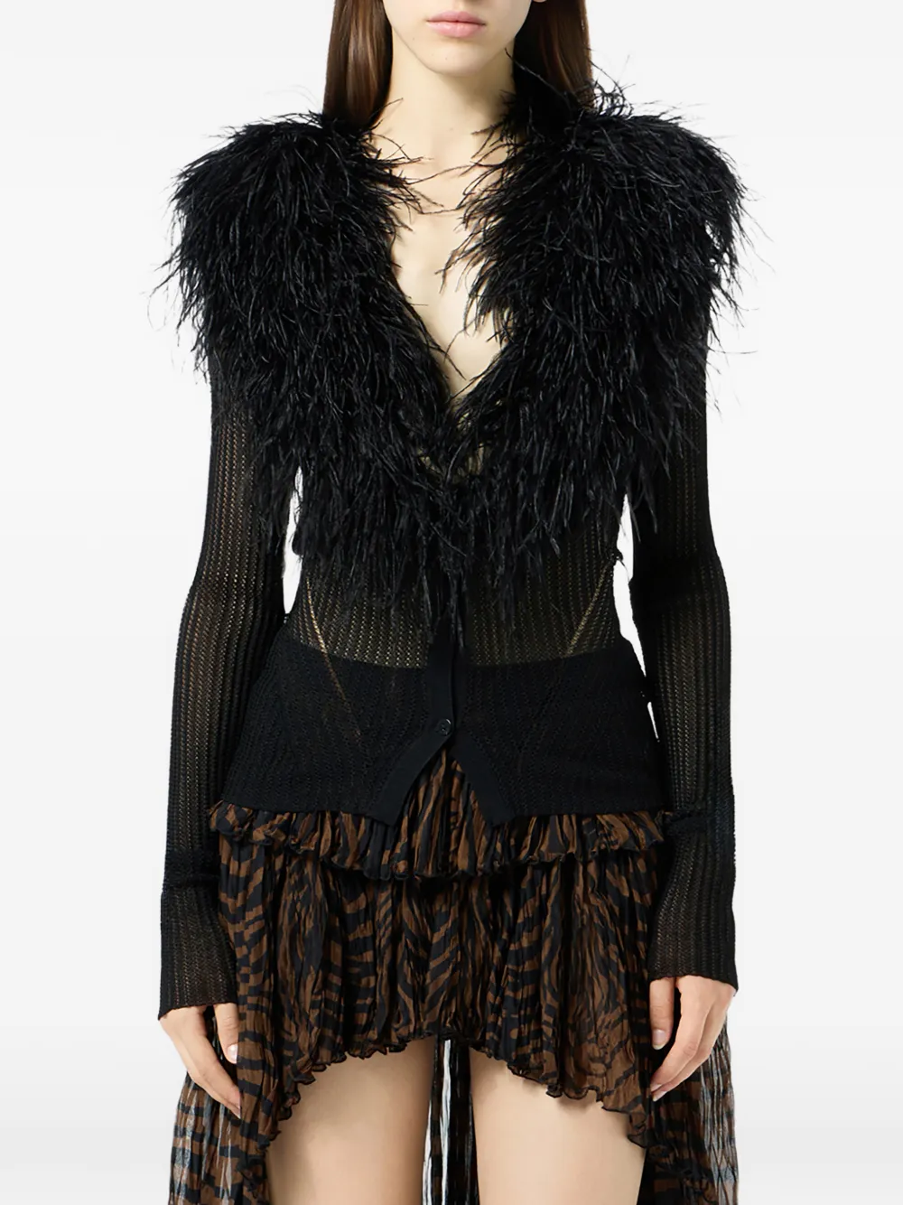  Blumarine Feather-collar Cardigan - Black 