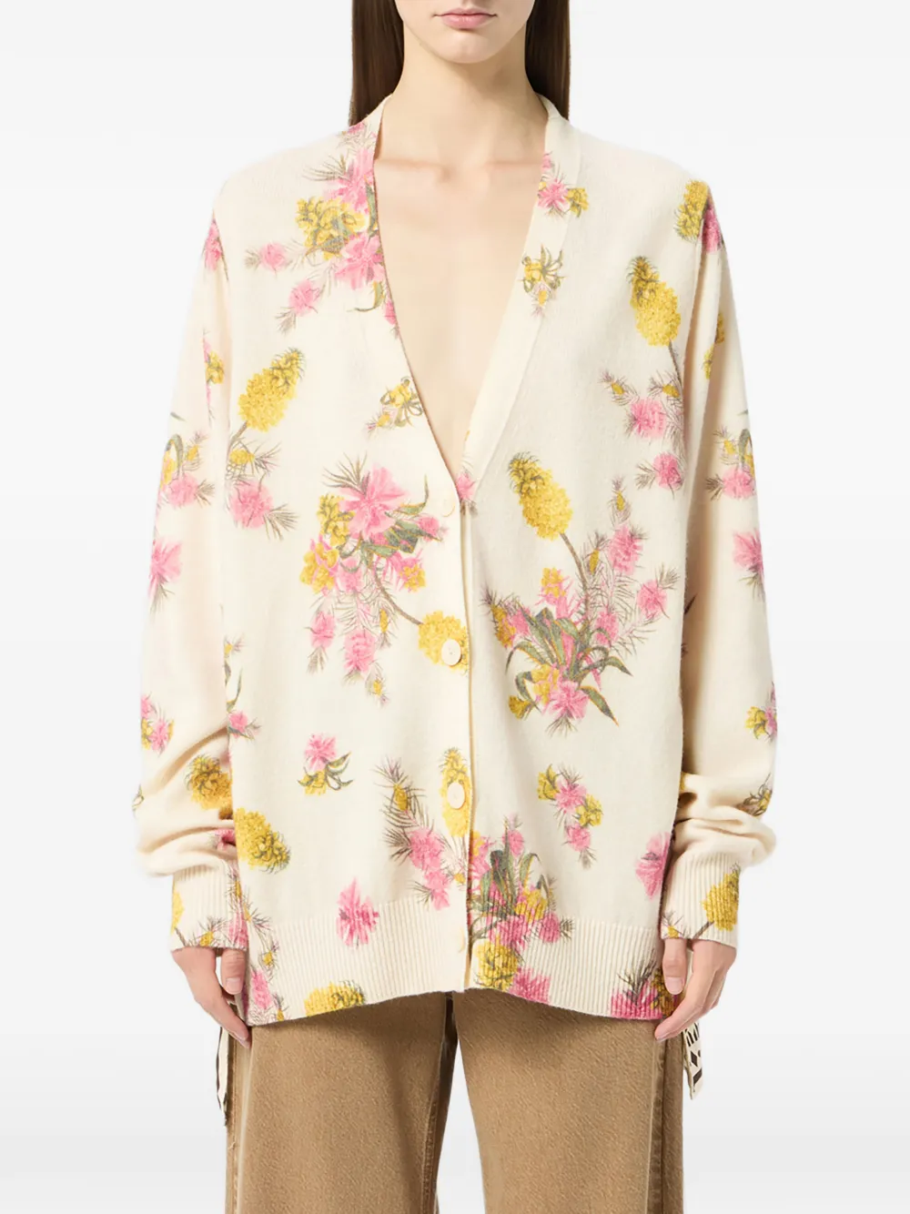  Blumarine Floral-print Cardigan - Neutrals 