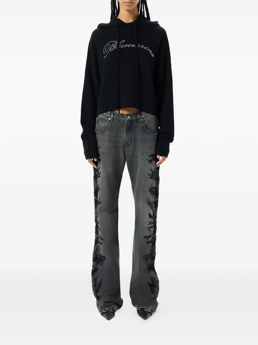 Blumarine Hoodie verfraaid met stras - Zwart