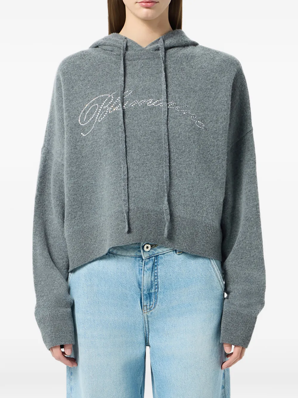 Blumarine Hoodie verfraaid met stras - Grijs
