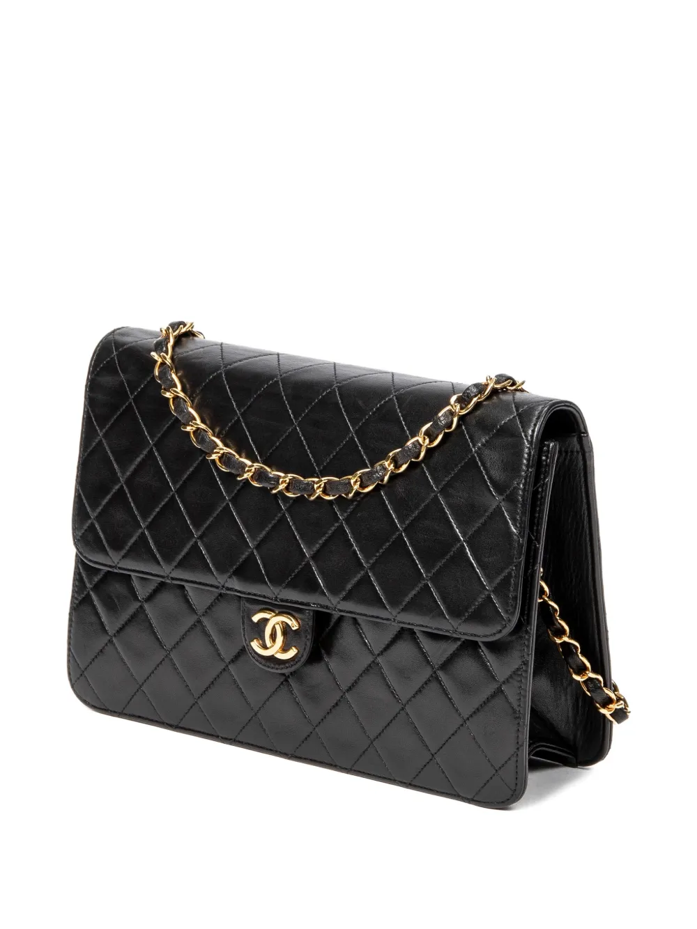 Pre-owned Chanel 1994-1996 Push Lock Straight Flap Quilted Crossbody Bag In Black