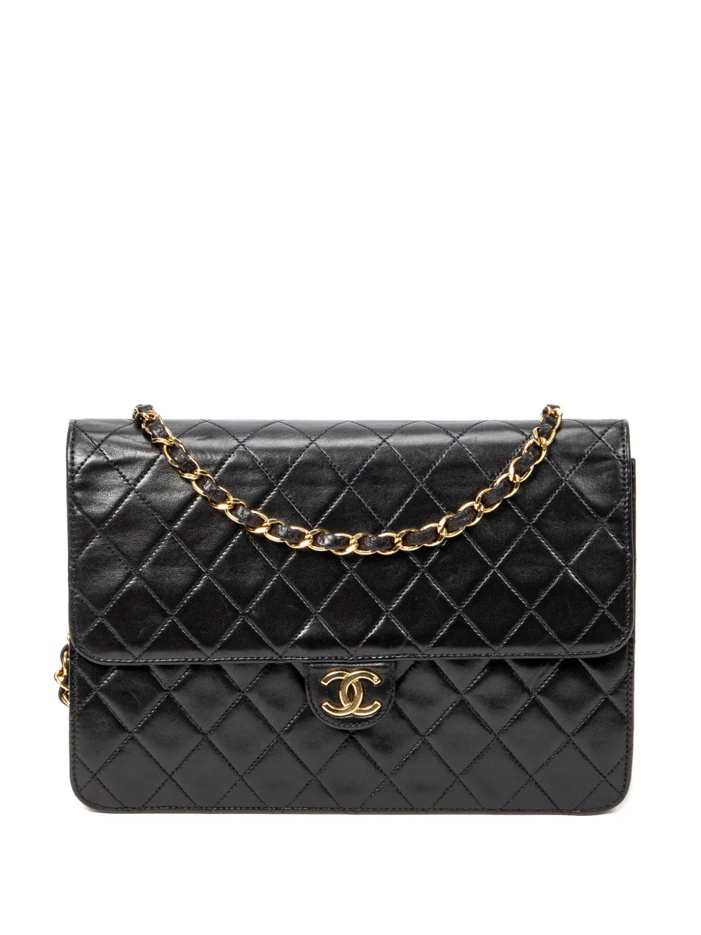 Pre-owned Chanel 1994-1996 Push Lock Straight Flap Quilted Crossbody Bag In Black