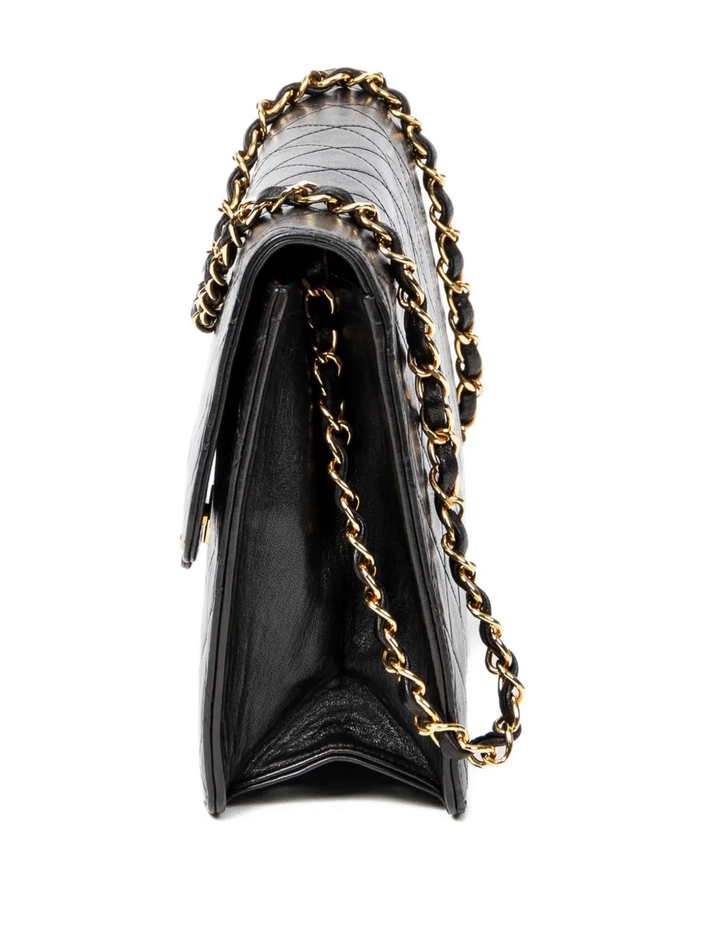 Pre-owned Chanel 1994-1996 Push Lock Straight Flap Quilted Crossbody Bag In Black