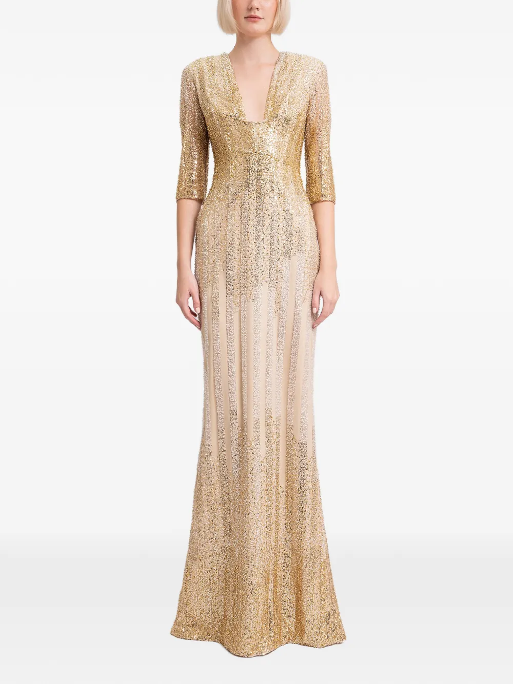 Gemy Maalouf Maxi-jurk met cropped mouwen en V-hals - Goud