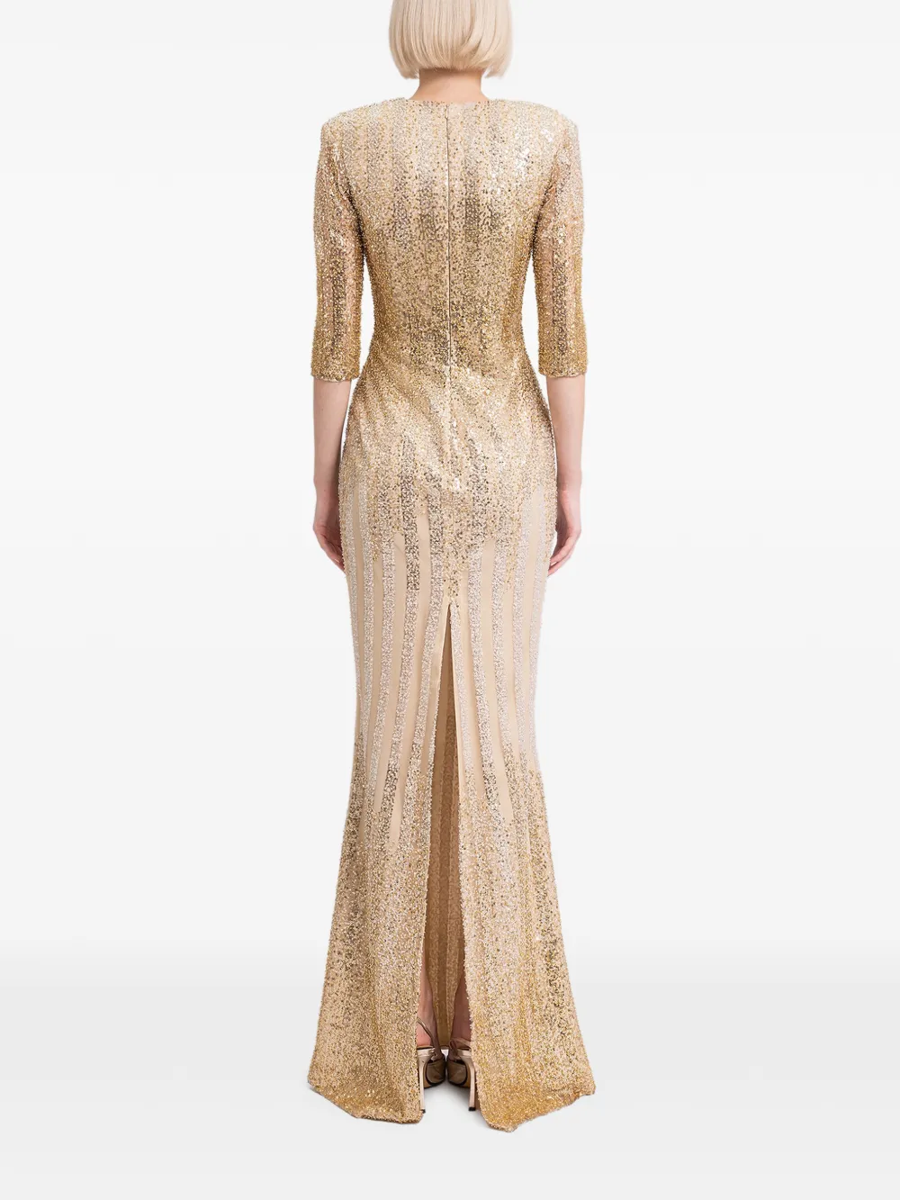 Gemy Maalouf Maxi-jurk met cropped mouwen en V-hals Goud