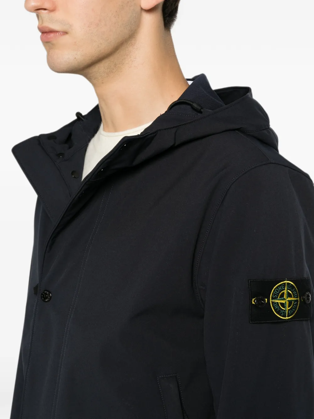 Stone Island Jack met capuchon en logopatch Blauw