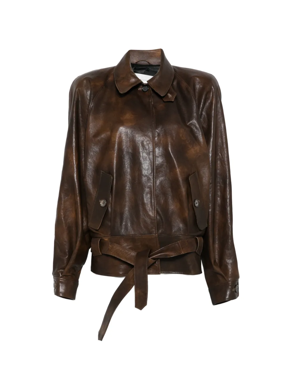 Magda Butrym belted leather jacket - Braun