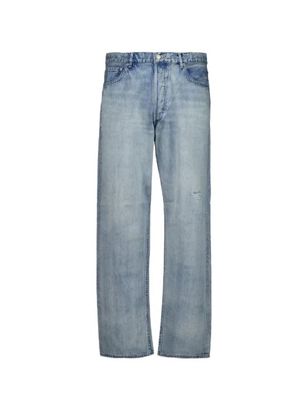 Auralee Distressed Faded Jeans in Blue