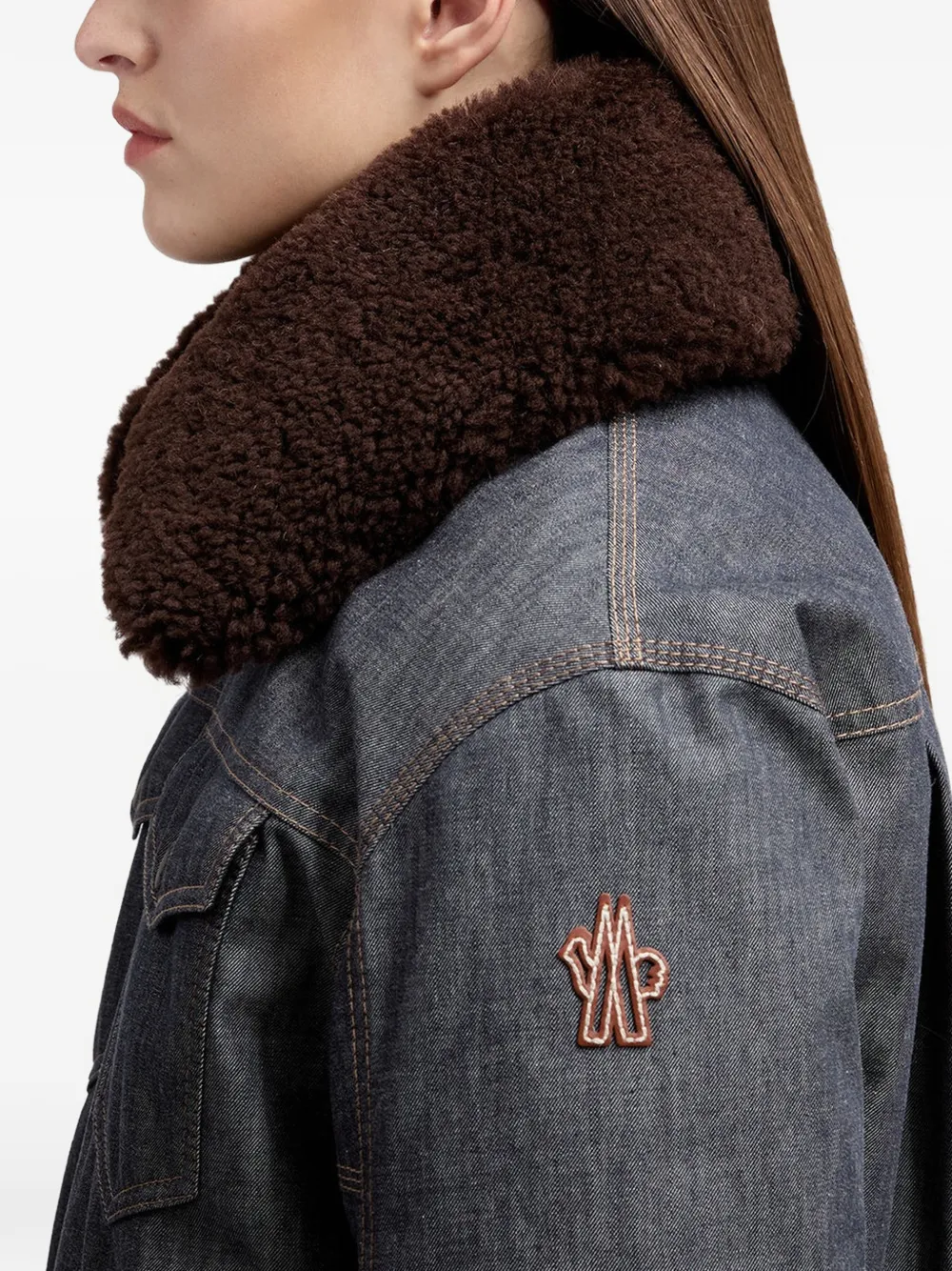 Moncler Grenoble Yunque jack met lammy kraag Blauw
