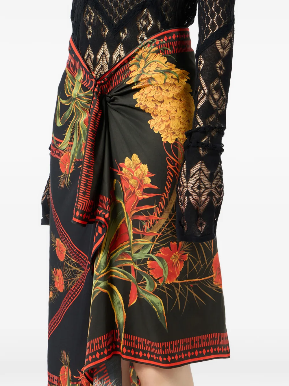 Blumarine Midi-rok met bloemenprint Zwart