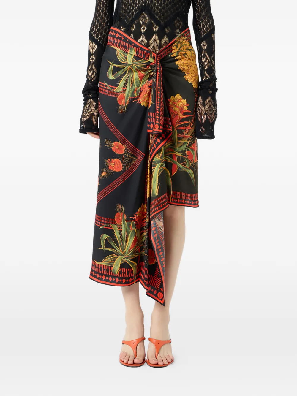 Blumarine Midi-rok met bloemenprint Zwart