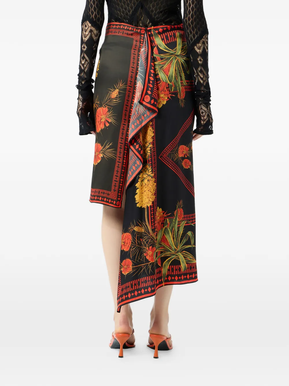 Blumarine Midi-rok met bloemenprint Zwart