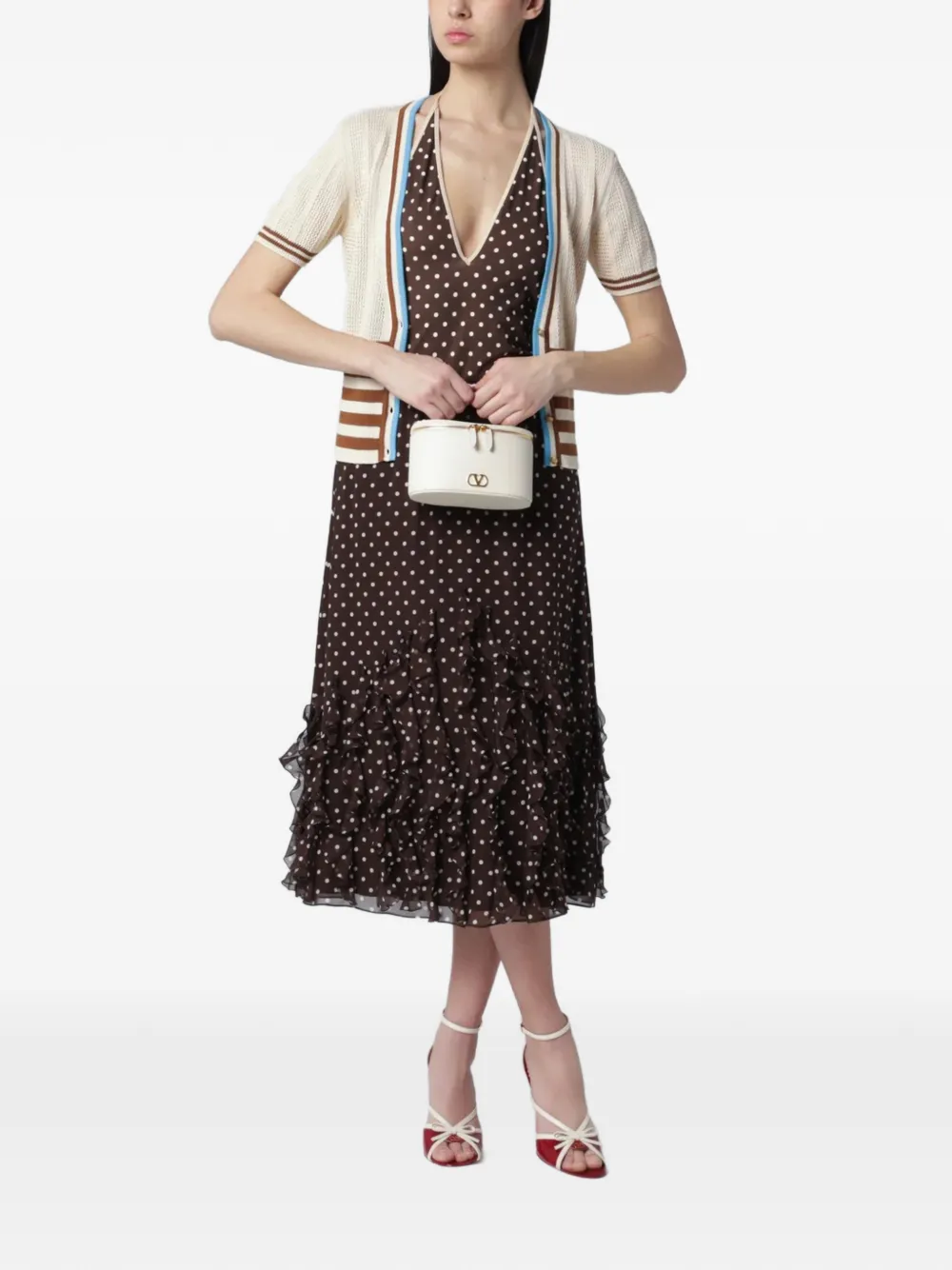 Valentino Garavani Midi-rok met ruches en stippen Bruin