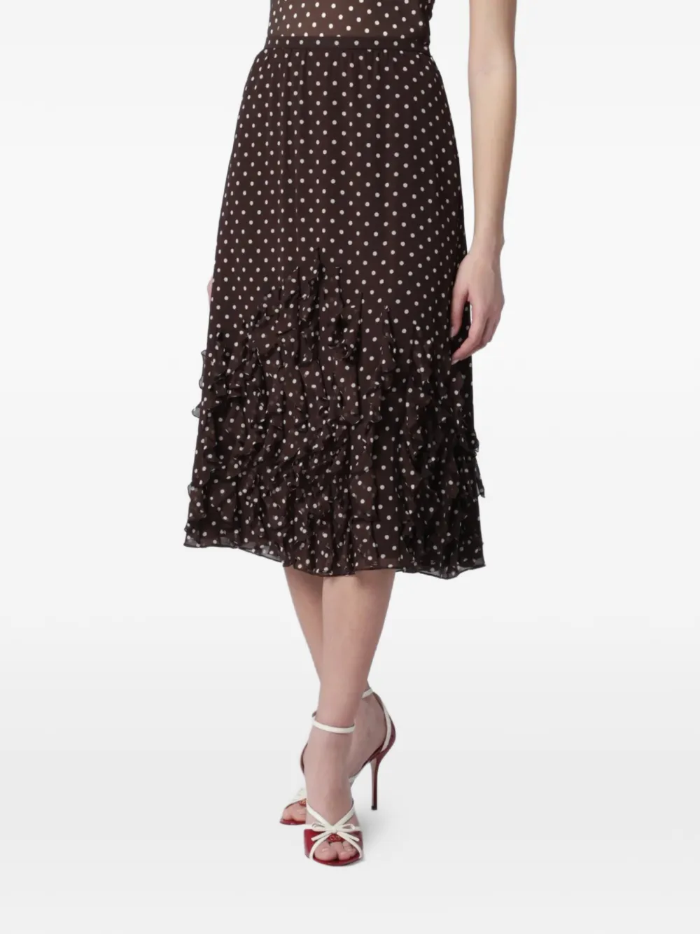 Valentino Garavani Midi-rok met ruches en stippen Bruin