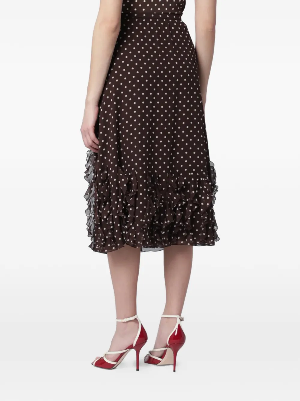 Valentino Garavani Midi-rok met ruches en stippen Bruin