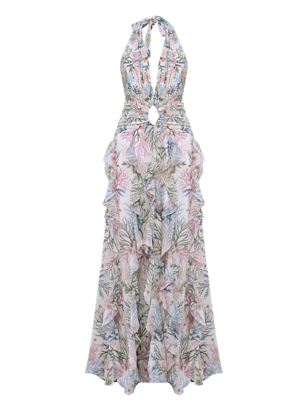 PatBO ruffled floral print dress - Bianco