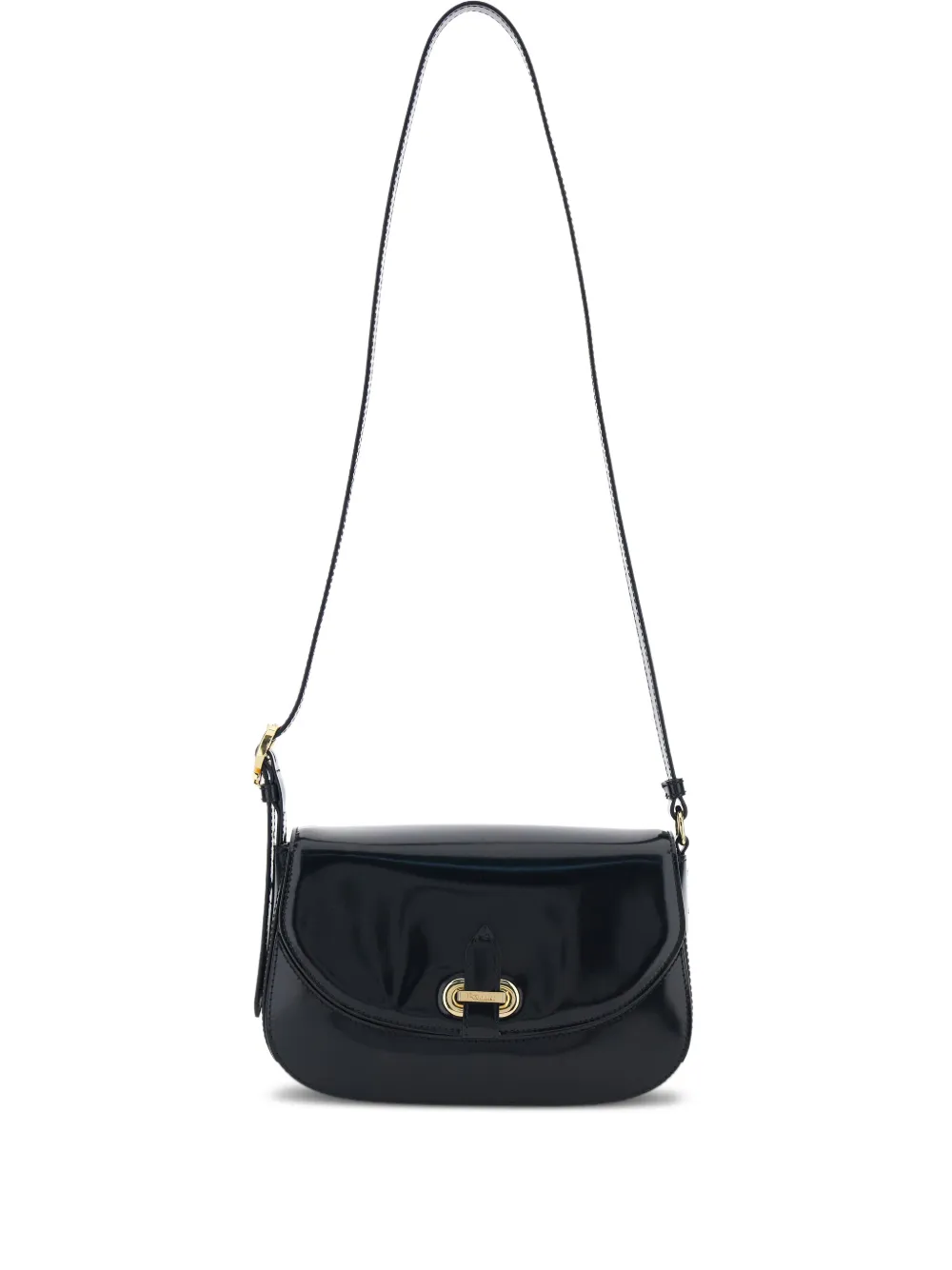 Pollini foldover plaque leather cross body bag - Nero