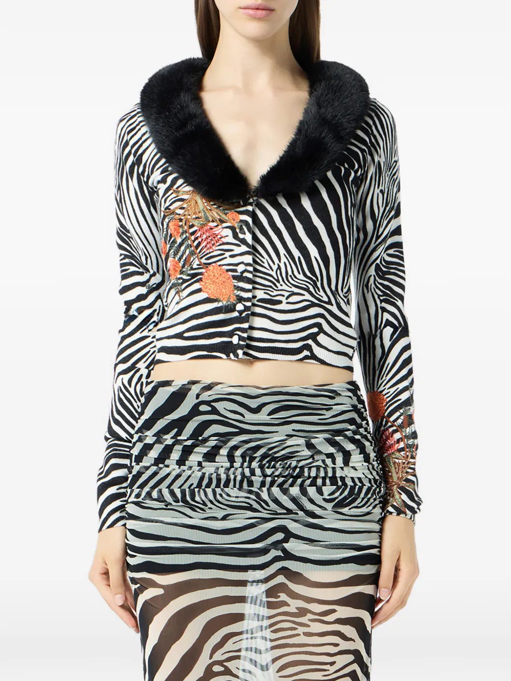  Blumarine Zebra-pattern Cardigan - White 