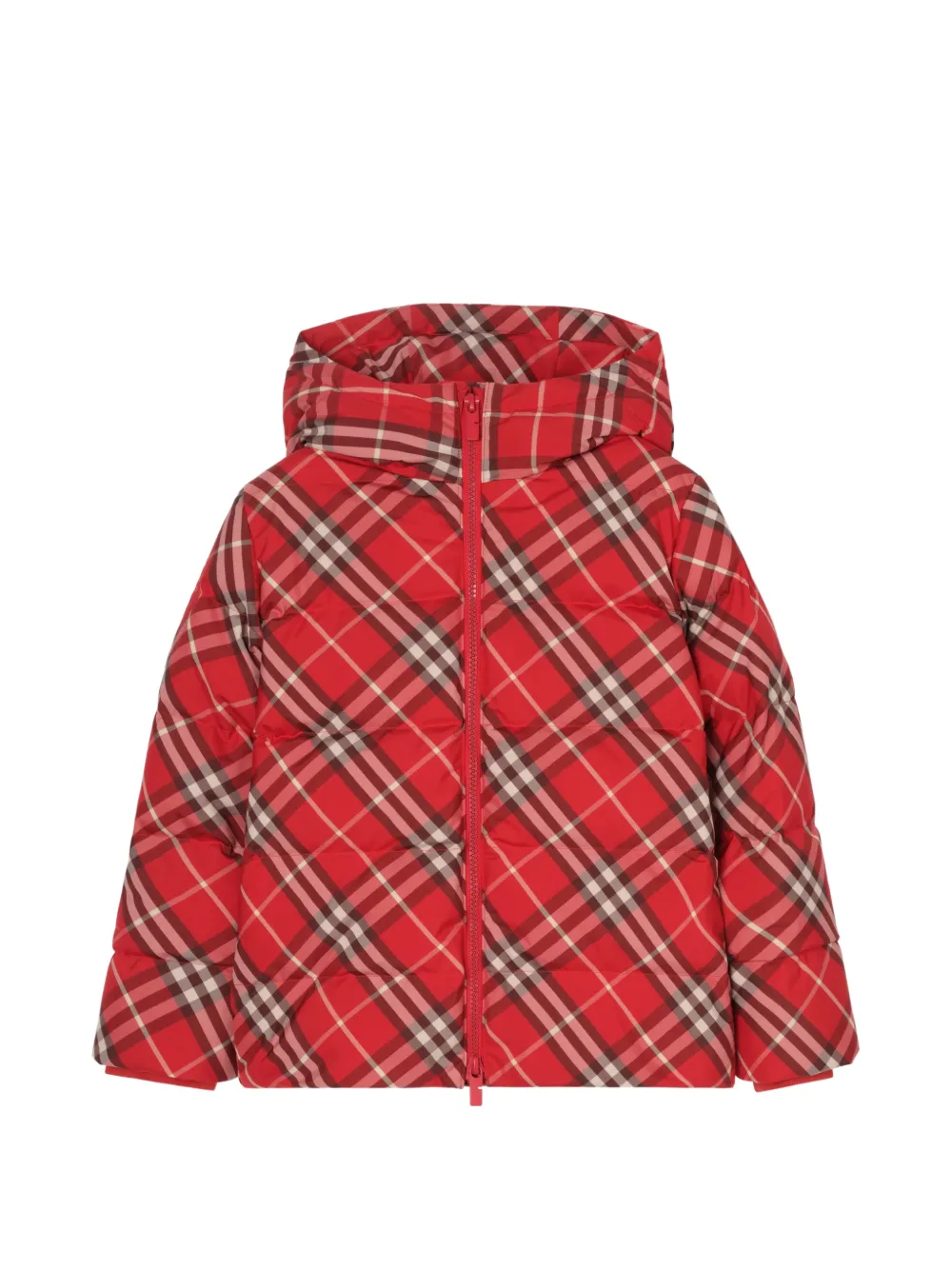 Burberry Kids check hooded puffer jacket - Rot