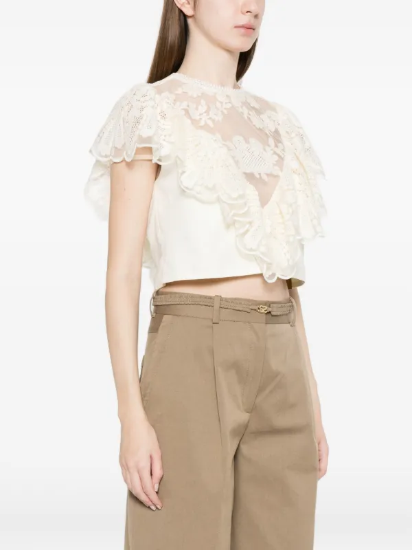 SANDRO Floral Guipure Crop Top | Neutrals | FARFETCH JO