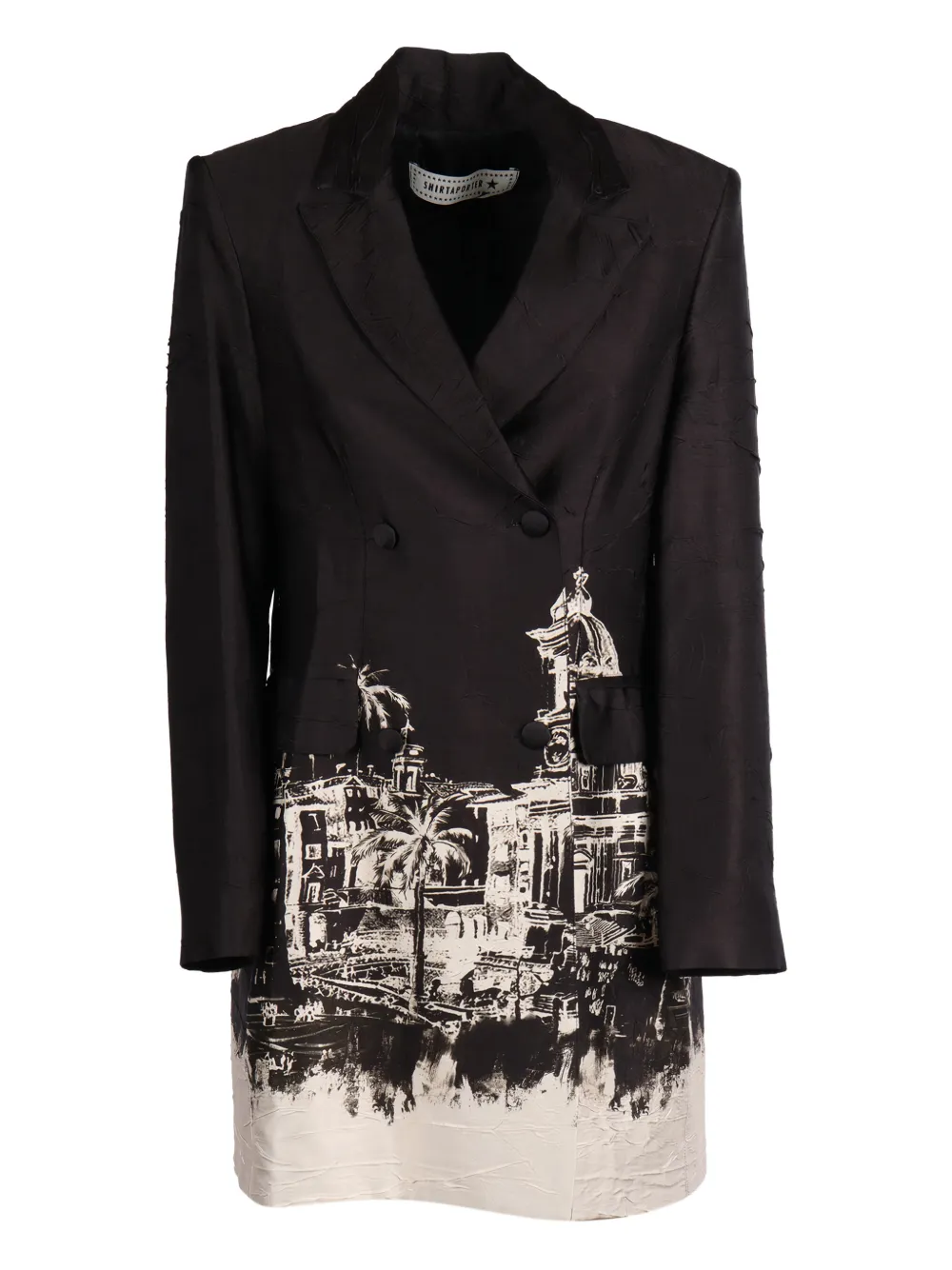 Shirtaporter Double-breasted Printed Blazer Dress In Black