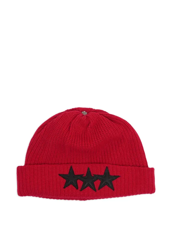 【年末セール】31日まで 新品未使用 クロムハーツ レッドスター ビーニー CHROME HEARTS クロムハーツ レッドスター レザーパッチ ニット帽