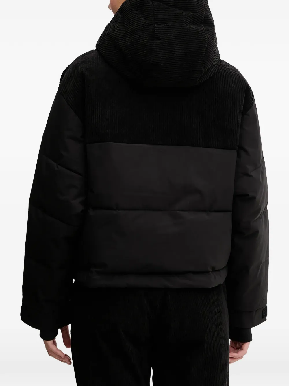 Ea7 Emporio Armani Ski-jack met ribfluwelen detail en capuchon Zwart