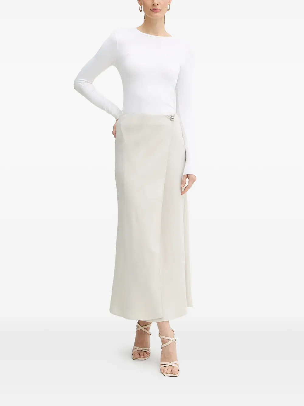 Armani Exchange button-detail midi skirt - Beige