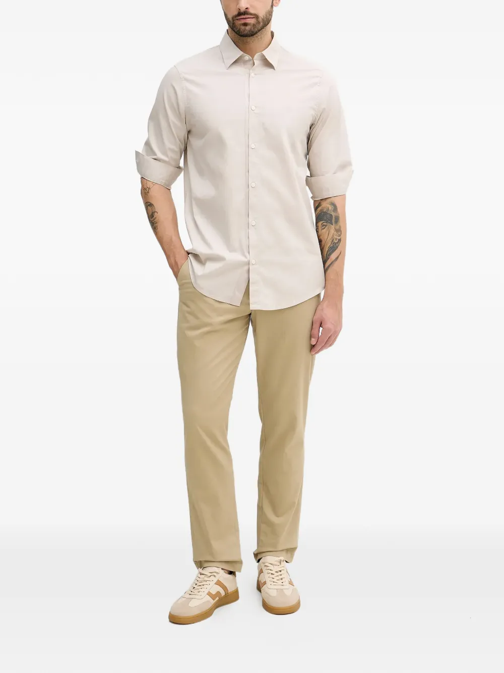 Armani Exchange logo-embroidered shirt - Beige