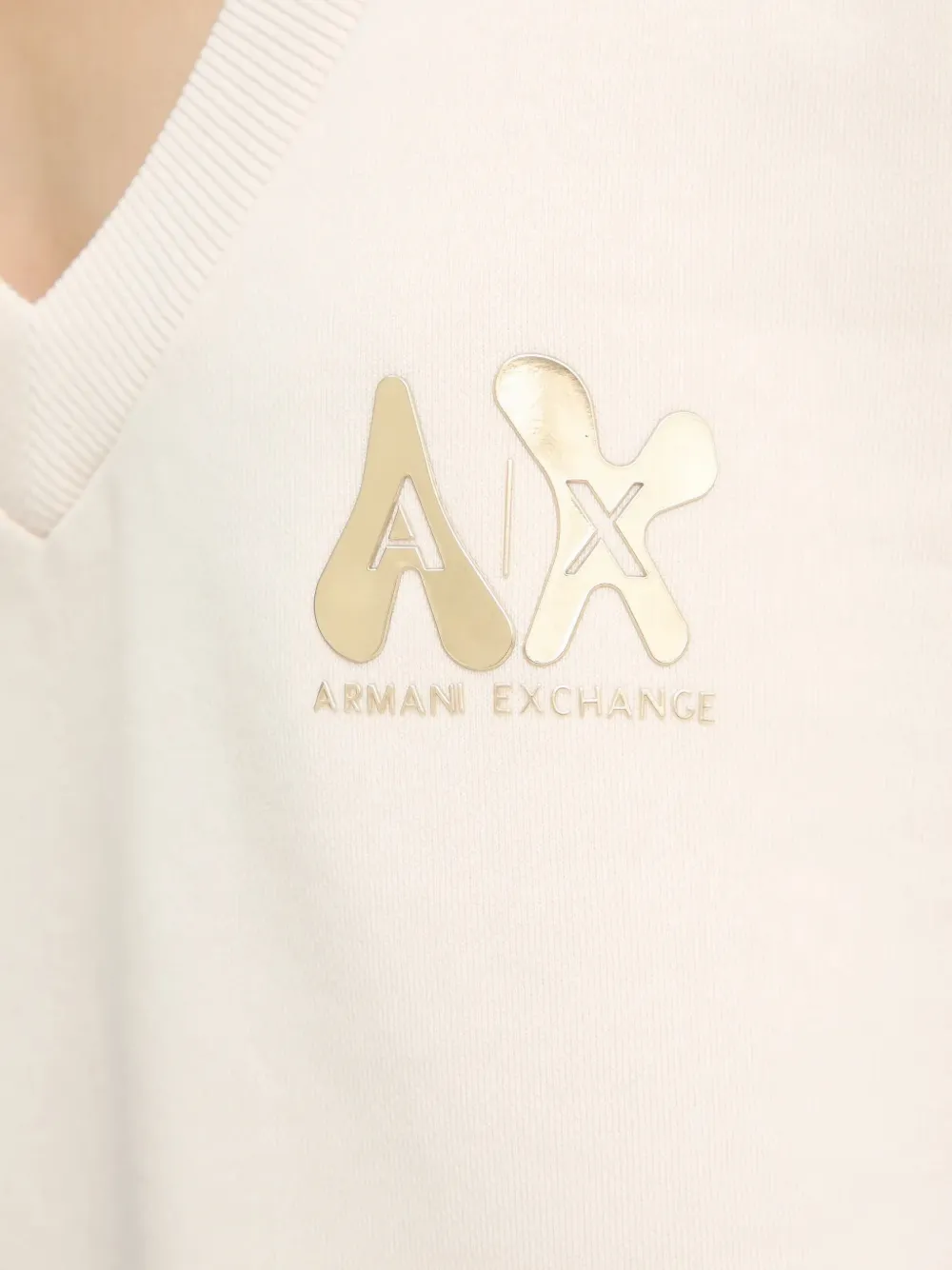 Armani Exchange Sweater met V-hals en logoplakkaat Beige