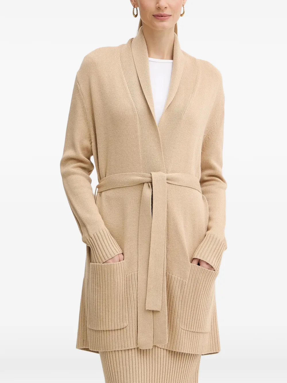 Armani Exchange ribbed-trim belted cardi coat - Toni neutri