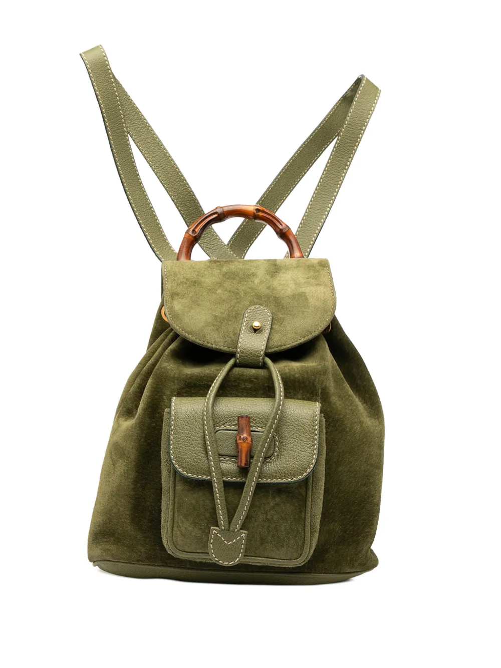 Gucci Pre-Owned sac à dos en daim Bamboo (années 1900) | vert | Image 1