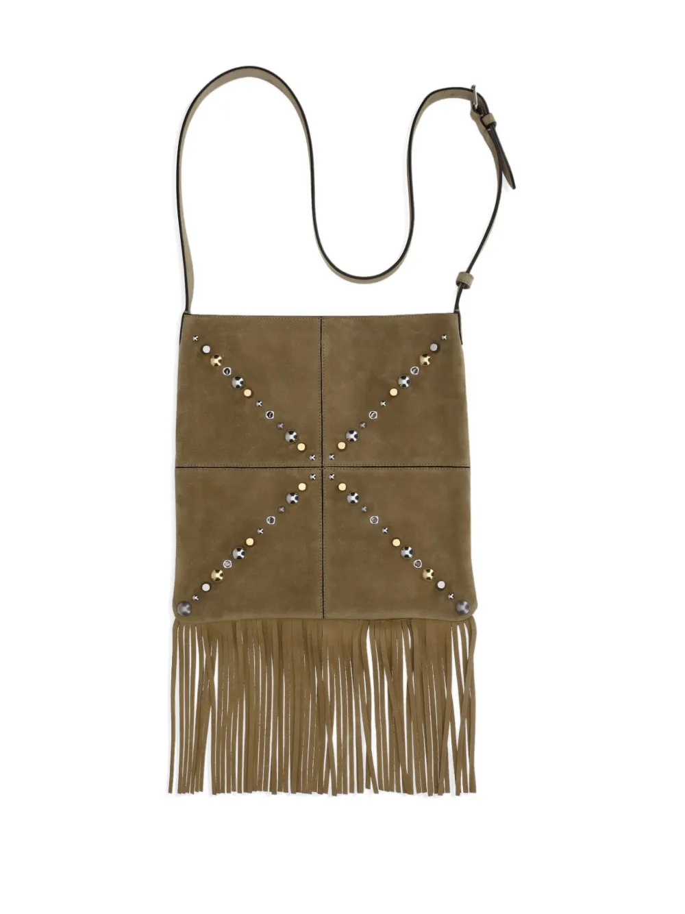 Valentino Garavani Nellcôte studded fringed shoulder bag - Bruin