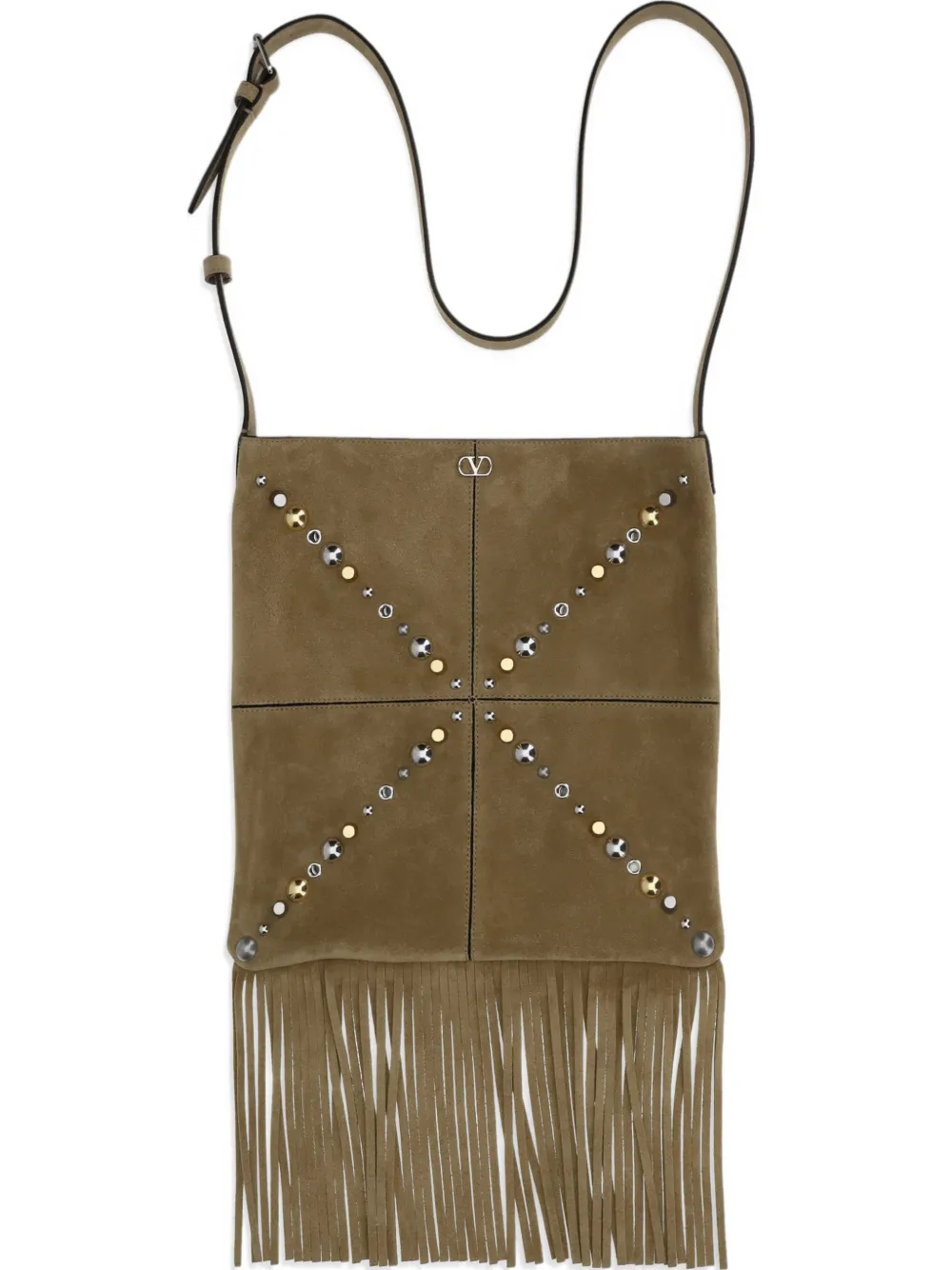 Valentino Garavani Nellcôte studded fringed shoulder bag - Marrone