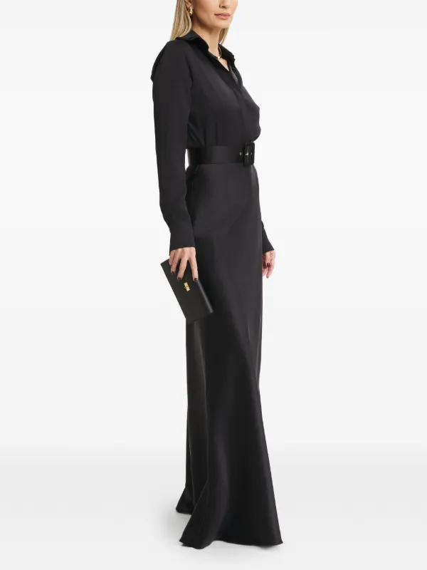 knee length dresses for ladies ELEGANCE V-NECK BELTED MAXI DRESS WITH POCKETS (BLACK) main image 0