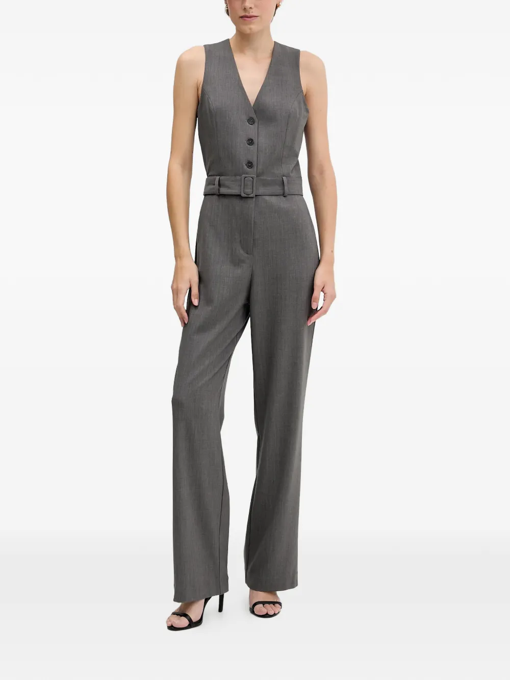 Sisley belted buttoned jumpsuit - Grigio