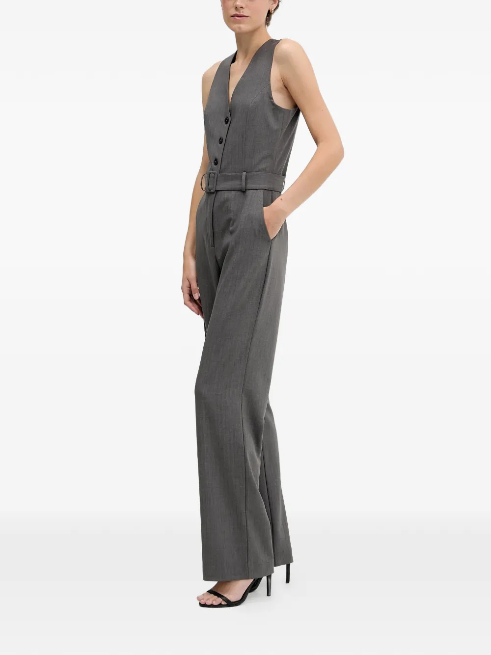 Sisley Belted Buttoned Jumpsuit - Grey 